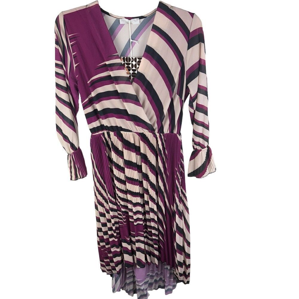 New Collection Made In Italy Womens Striped Print Long Sleeve Dress Size S New